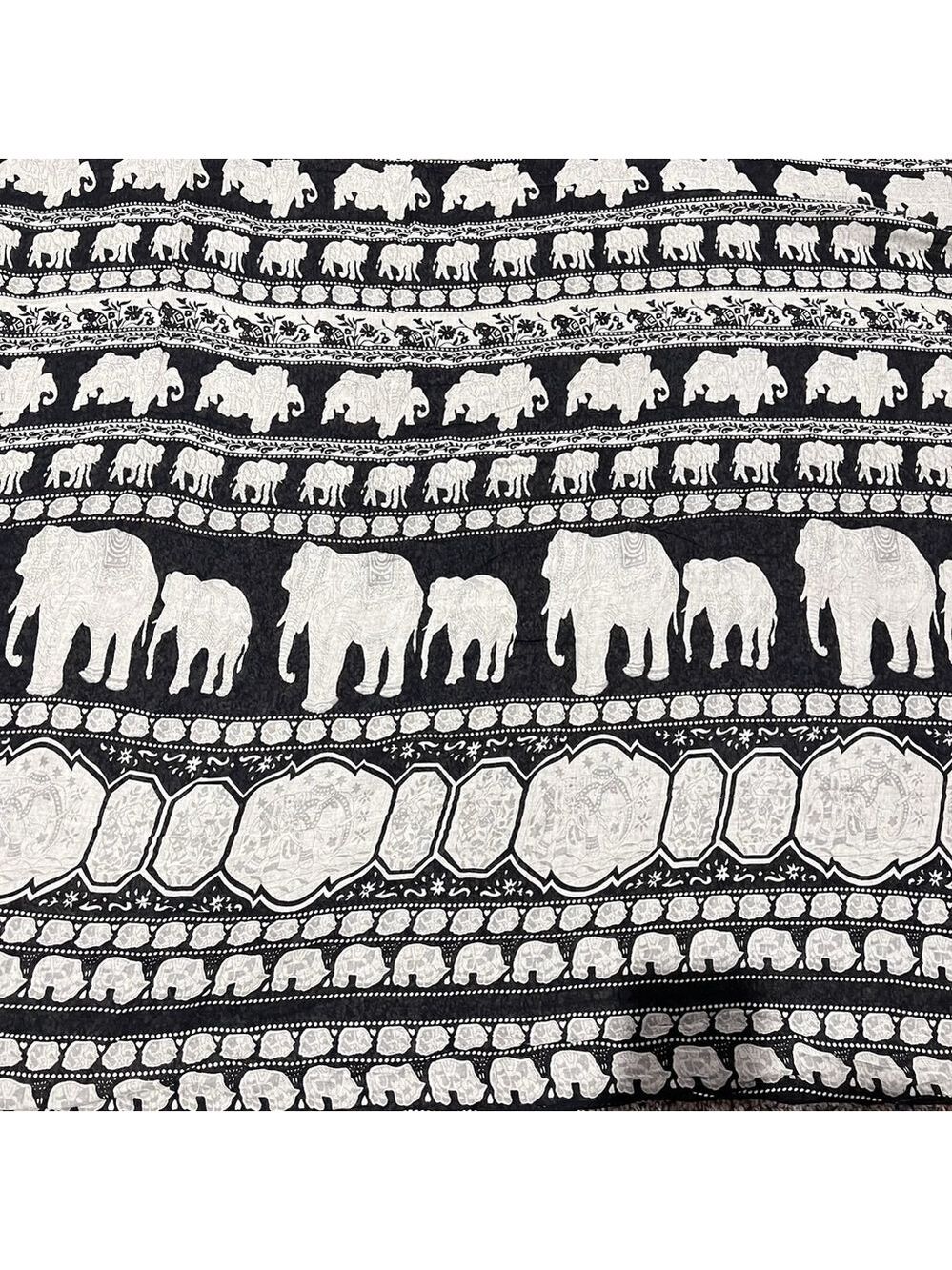 Elephant Scarf 39”x67” Threads 4 Thought Table Cloth White Black Africa India